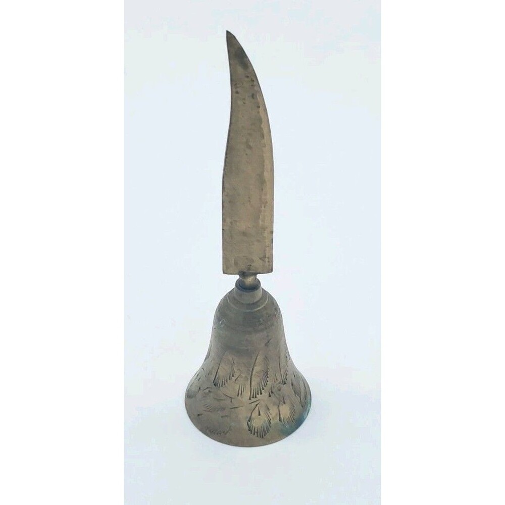 Vintage Etched Brass Hand Bell Letter Opener Combo Dagger Handle Made in India